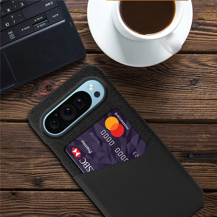 Funda para Google Pixel 9 / Pixel 9 Pro Anticollisión Ranura para Tarjeta Textura de Tela Funda de Teléfono Inteligente - Negro