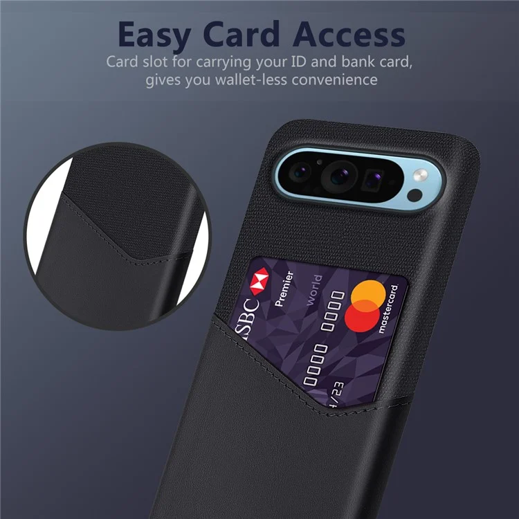 Funda para Google Pixel 9 / Pixel 9 Pro Anticollisión Ranura para Tarjeta Textura de Tela Funda de Teléfono Inteligente - Negro