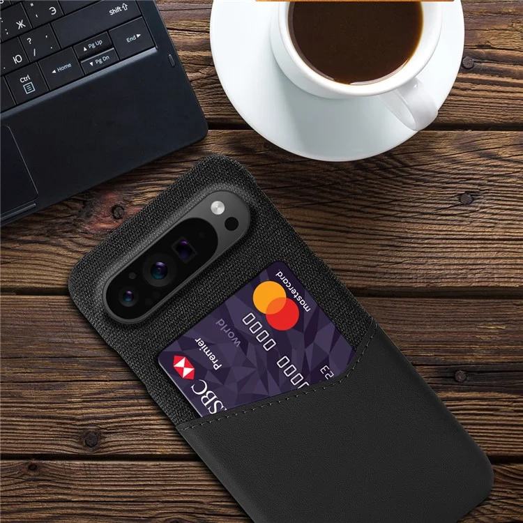 For Google Pixel 9 Pro XL Case Card Holder PU Leather+PC Drop-Resistant Phone Shell - Black
