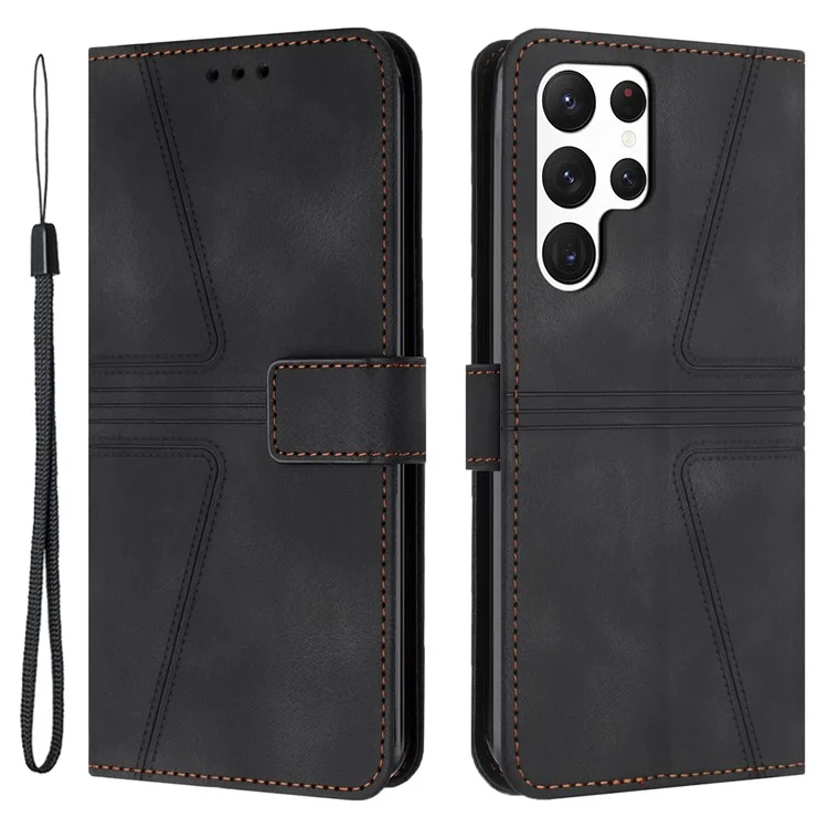 Für Samsung Galaxy S23 Ultra Case Triangle Imprinted Wallet Phone Leather Protective Cover - Schwarz