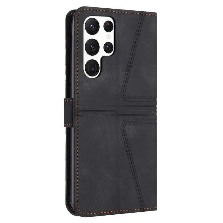 Für Samsung Galaxy S23 Ultra Case Triangle Imprinted Wallet Phone Leather Protective Cover - Schwarz