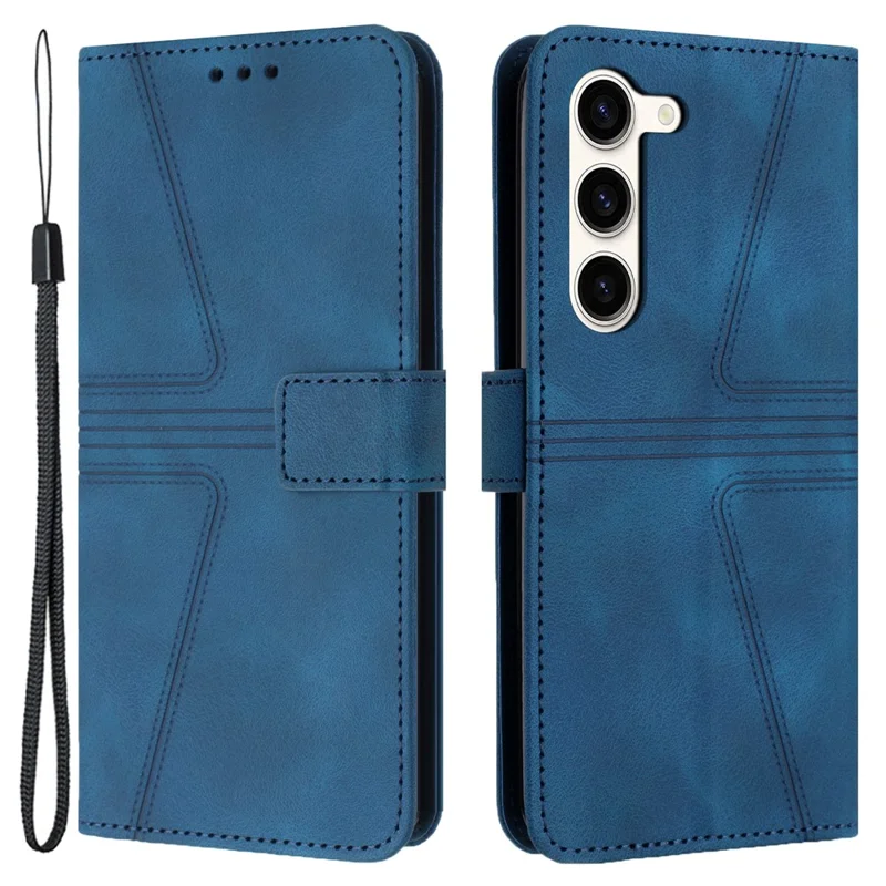 For Samsung Galaxy S23 Case Triangle Imprinted PU Leather Wallet Phone Cover - Blue