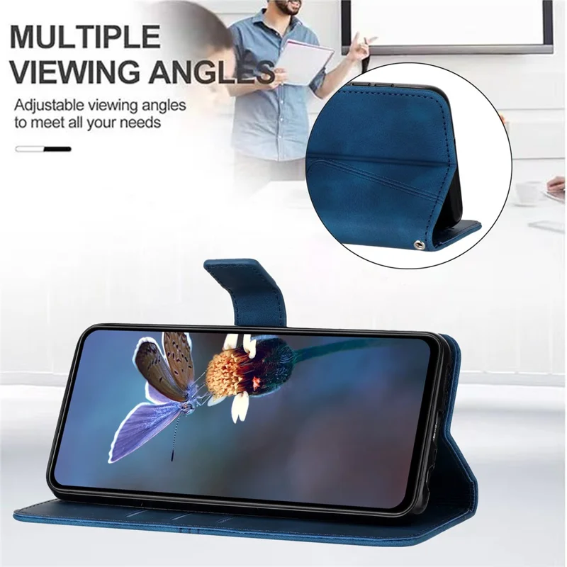 For Samsung Galaxy S23 Case Triangle Imprinted PU Leather Wallet Phone Cover - Blue