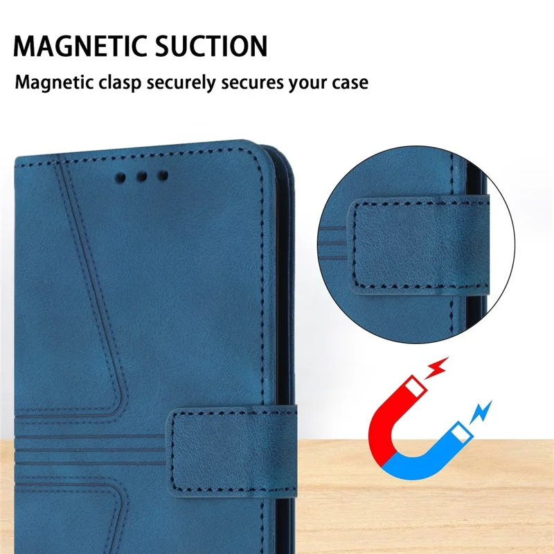 For Samsung Galaxy S23 Case Triangle Imprinted PU Leather Wallet Phone Cover - Blue