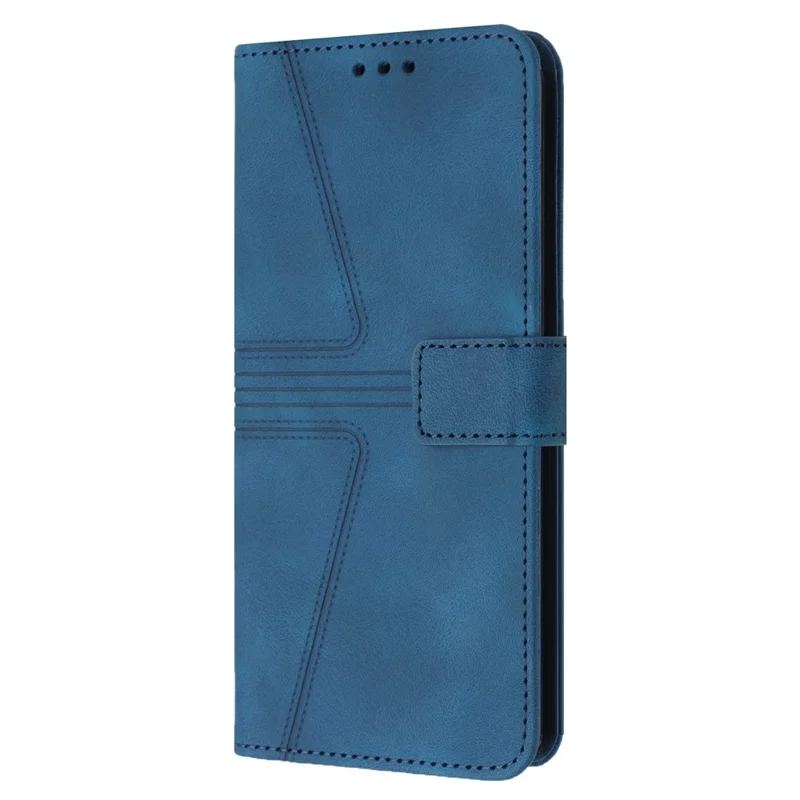 For Samsung Galaxy S23 Case Triangle Imprinted PU Leather Wallet Phone Cover - Blue