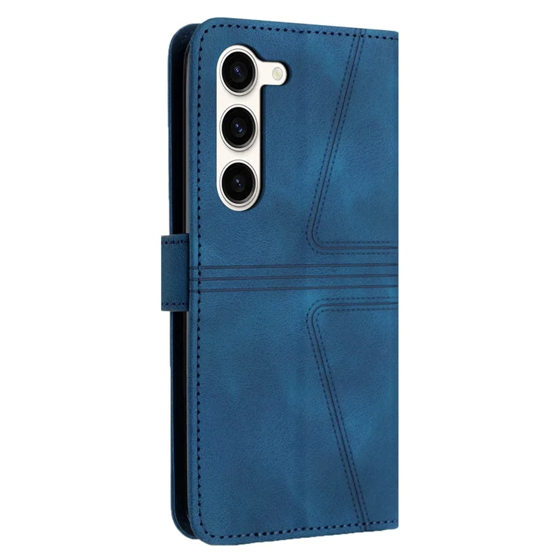 For Samsung Galaxy S23 Case Triangle Imprinted PU Leather Wallet Phone Cover - Blue