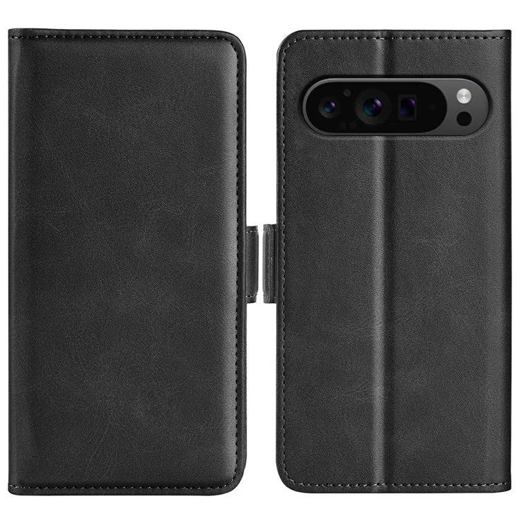 For Google Pixel 9 Pro XL Cell Phone Case Leather Wallet Phone Cover with Magnetic Clasp - Black