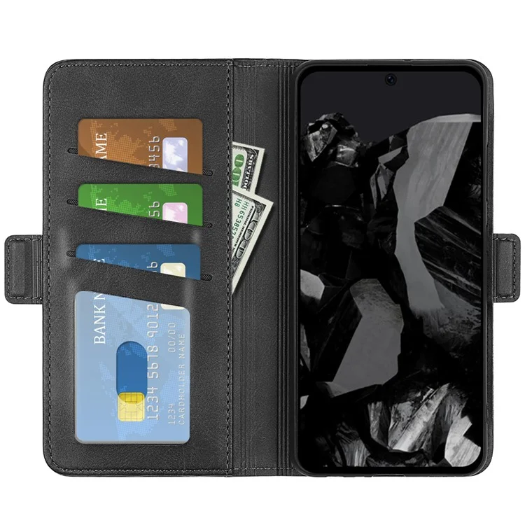 For Google Pixel 9 Pro XL Cell Phone Case Leather Wallet Phone Cover with Magnetic Clasp - Black