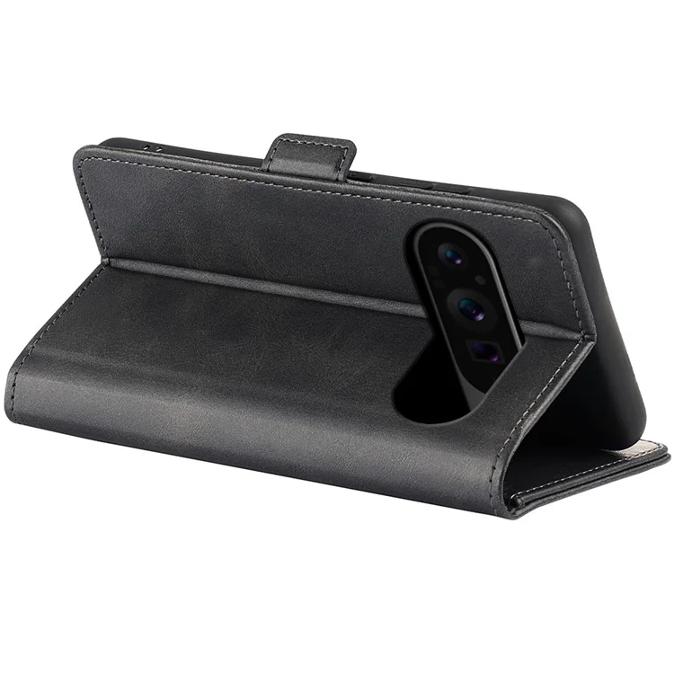 For Google Pixel 9 Pro XL Cell Phone Case Leather Wallet Phone Cover with Magnetic Clasp - Black
