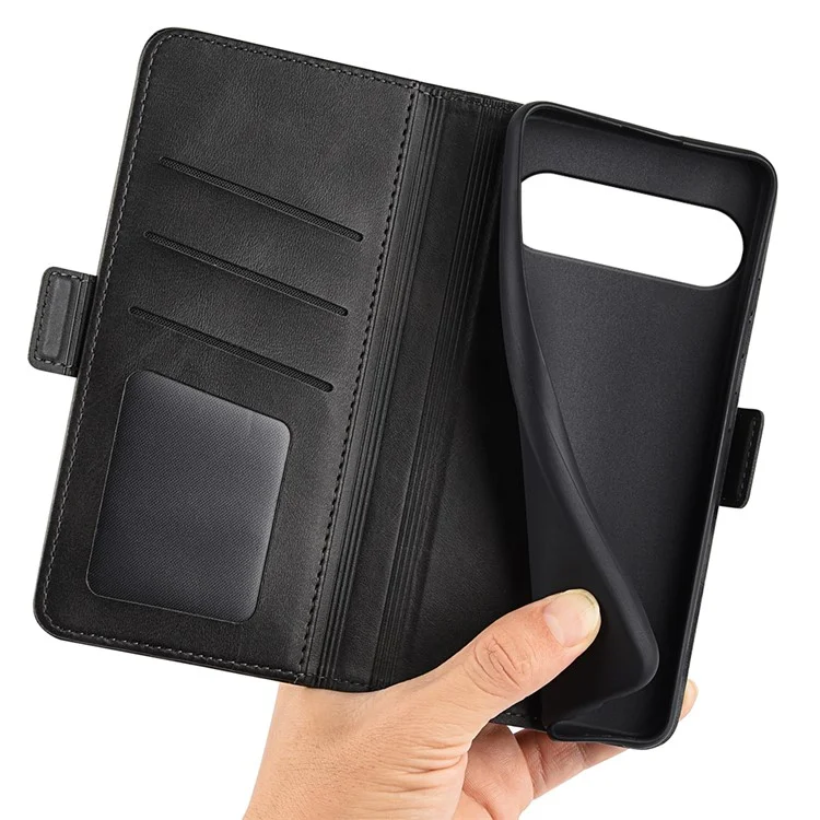 For Google Pixel 9 Pro XL Cell Phone Case Leather Wallet Phone Cover with Magnetic Clasp - Black
