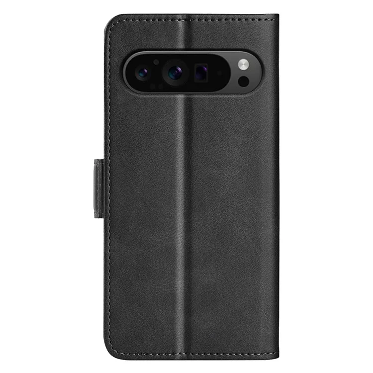For Google Pixel 9 Pro XL Cell Phone Case Leather Wallet Phone Cover with Magnetic Clasp - Black