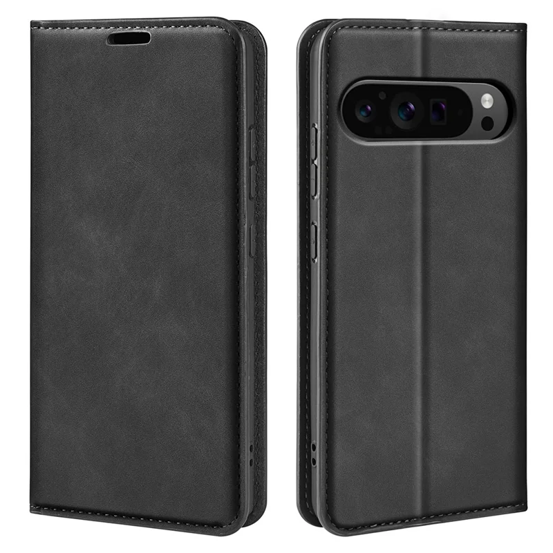 Cover in pelle per Google Pixel 9 Pro XL - Custodia protettiva con chiusura magnetica touch - Colore: Nero