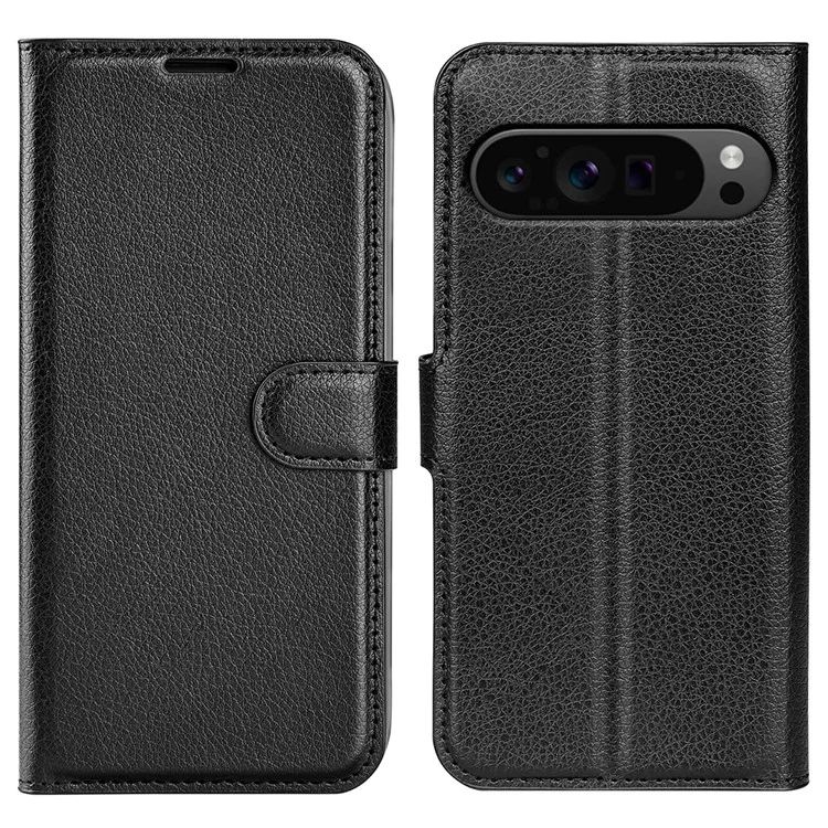 Para Google Pixel 9 Pro XL Case Litchi Texture Protective Leather Folio Phone Cover - Black