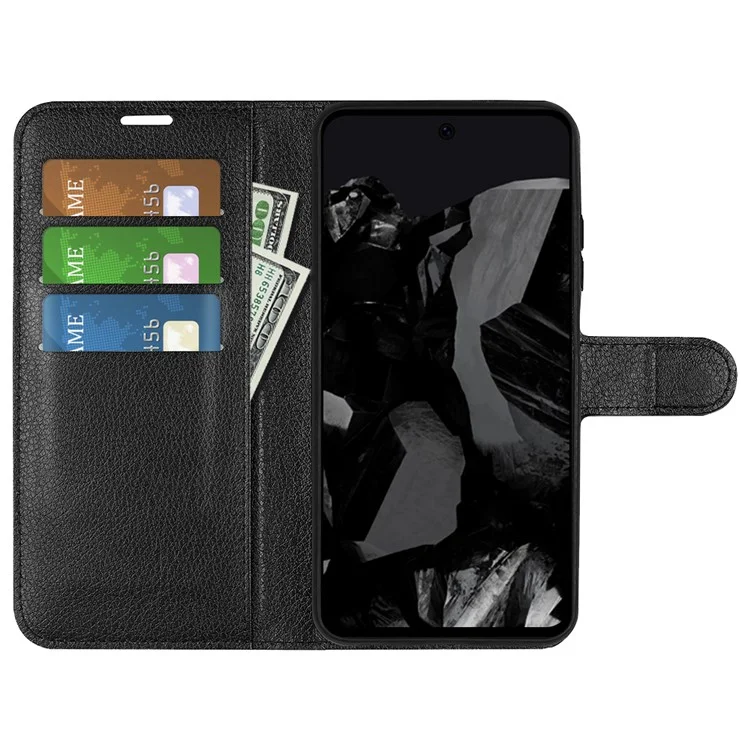 Para Google Pixel 9 Pro XL Case Litchi Texture Protective Leather Folio Phone Cover - Black