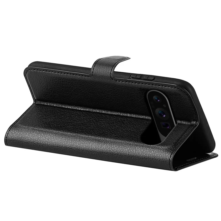 Para Google Pixel 9 Pro XL Case Litchi Texture Protective Leather Folio Phone Cover - Black