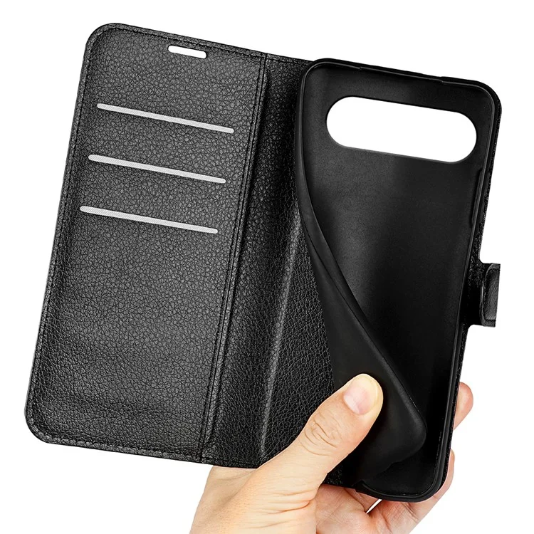 Para Google Pixel 9 Pro XL Case Litchi Texture Protective Leather Folio Phone Cover - Black