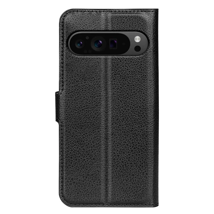 Para Google Pixel 9 Pro XL Case Litchi Texture Protective Leather Folio Phone Cover - Black