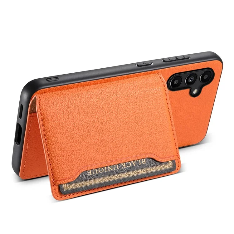 Pour Samsung Galaxy A15 5G Slim-Fit Case Card Slots Kickstand TPU+PC+PU Phone Cover - Orange