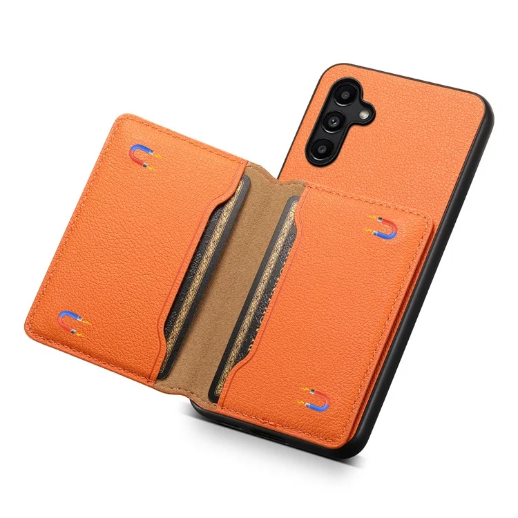 Pour Samsung Galaxy A15 5G Slim-Fit Case Card Slots Kickstand TPU+PC+PU Phone Cover - Orange