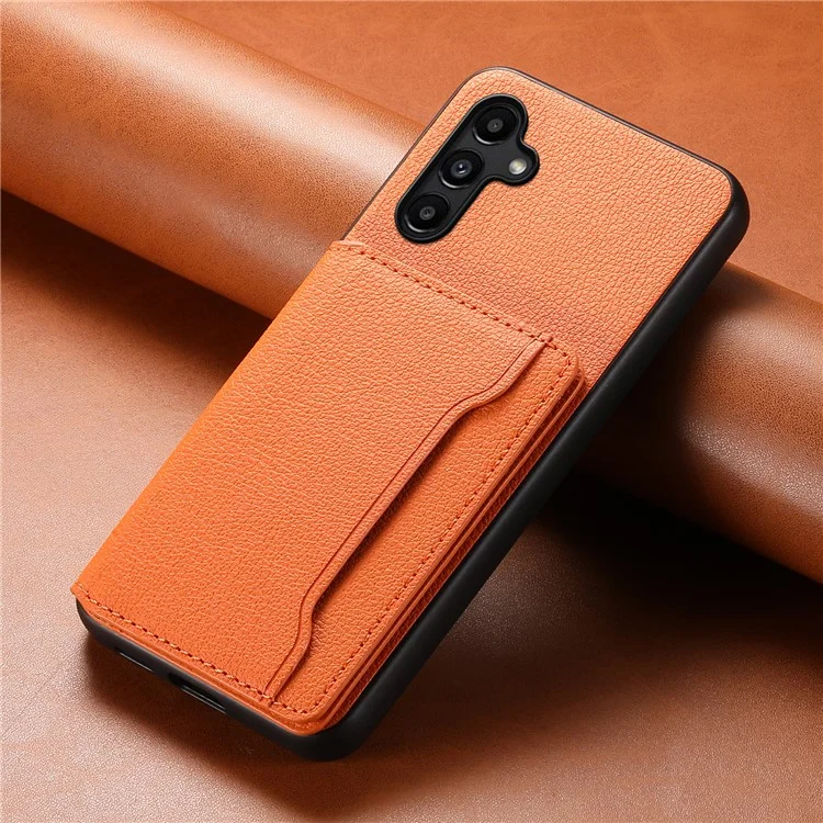 Pour Samsung Galaxy A15 5G Slim-Fit Case Card Slots Kickstand TPU+PC+PU Phone Cover - Orange