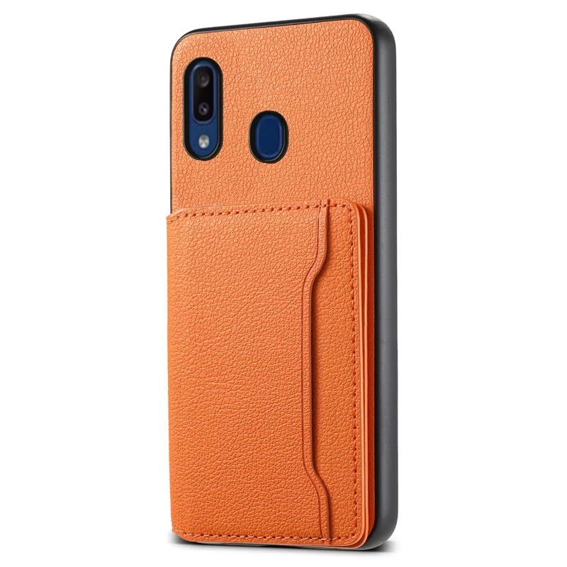 For Samsung Galaxy A20 / A30 Kickstand Case TPU+PC+PU Phone Cover with Card Slots - Orange