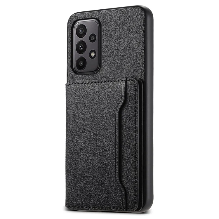 Für Samsung Galaxy A23 4G / A23 5G (Globale Version) Hülle Kalbsleder-Textur Ständer Smartphone-Abdeckung - Schwarz
