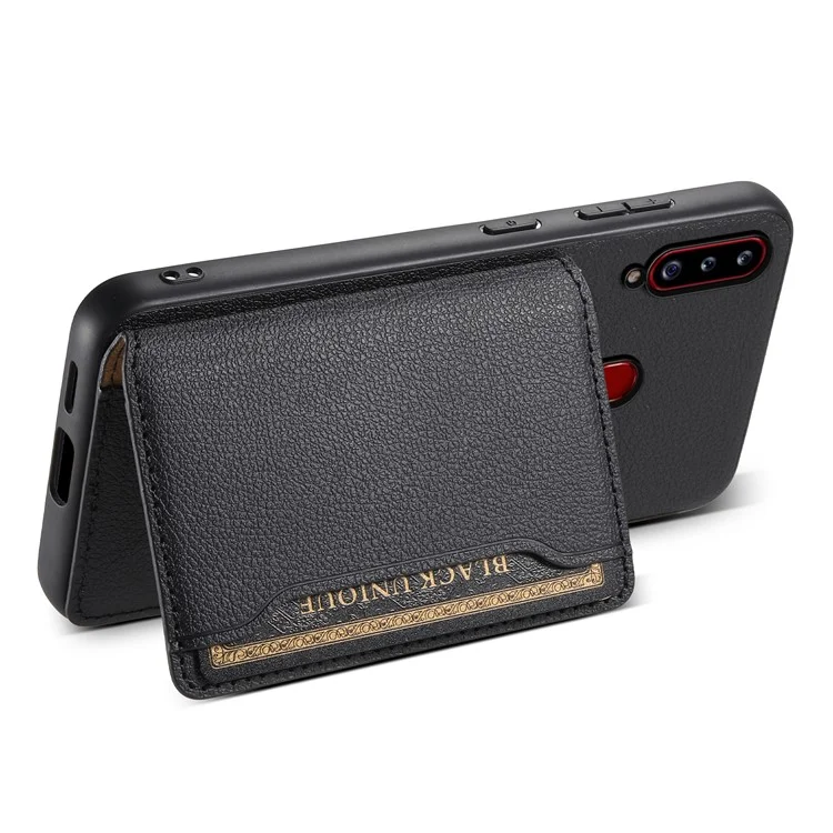 Para Samsung Galaxy A20s Capa de Telefone Slots de Cartão Suporte de Telefone Textura de Bezerro - Preto