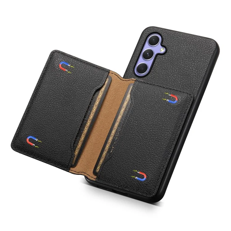 Pour Samsung Galaxy A54 5G Shockproof Case Card Slots TPU+PC+PU Kickstand Phone Cover - Noir