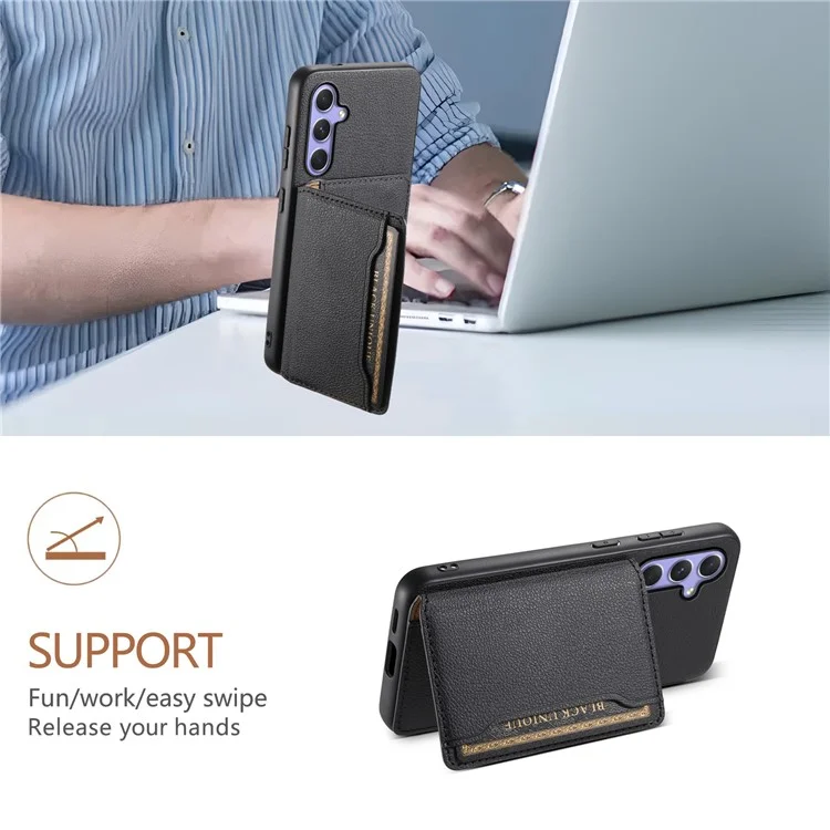 Pour Samsung Galaxy A54 5G Shockproof Case Card Slots TPU+PC+PU Kickstand Phone Cover - Noir