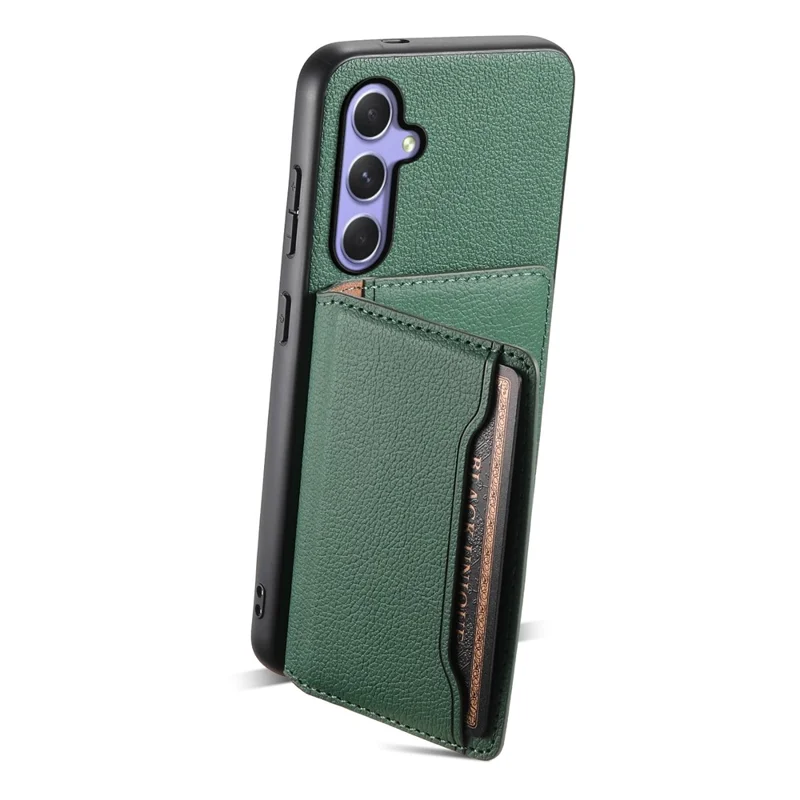 For Samsung Galaxy A54 5G Shockproof Case Card Slots TPU+PC+PU Kickstand Phone Cover - Green