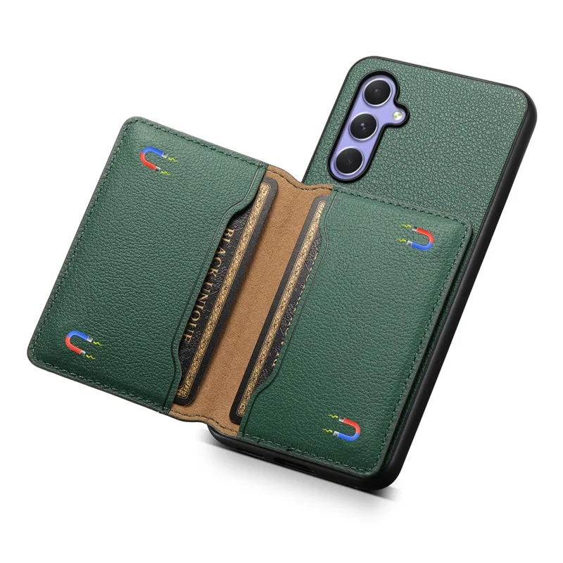 For Samsung Galaxy A54 5G Shockproof Case Card Slots TPU+PC+PU Kickstand Phone Cover - Green