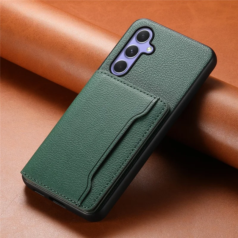 For Samsung Galaxy A54 5G Shockproof Case Card Slots TPU+PC+PU Kickstand Phone Cover - Green