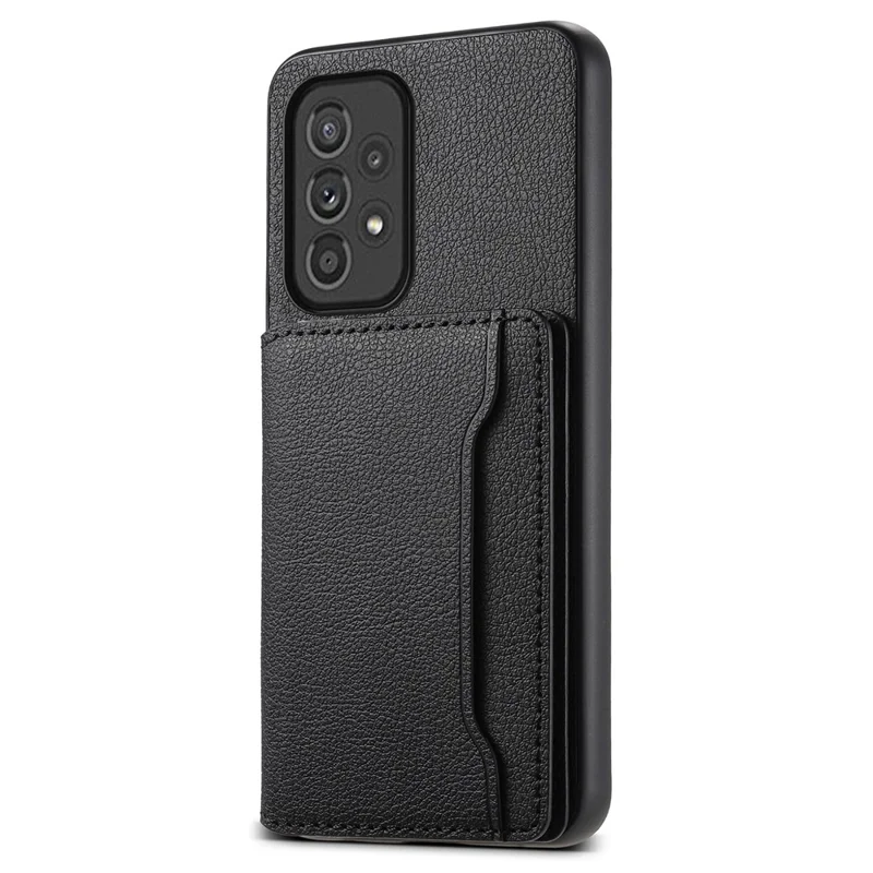 For Samsung Galaxy A33 5G Card Slots Case Kickstand TPU+PC+PU Phone Cover - Black
