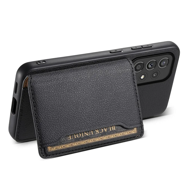 For Samsung Galaxy A33 5G Card Slots Case Kickstand TPU+PC+PU Phone Cover - Black