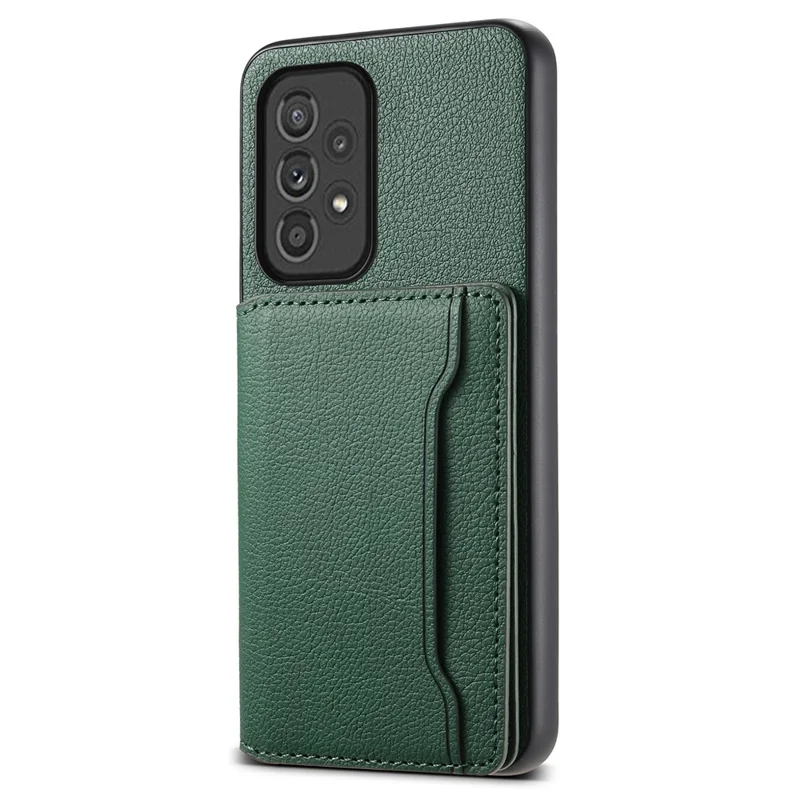 For Samsung Galaxy A33 5G Card Slots Case Kickstand TPU+PC+PU Phone Cover - Green
