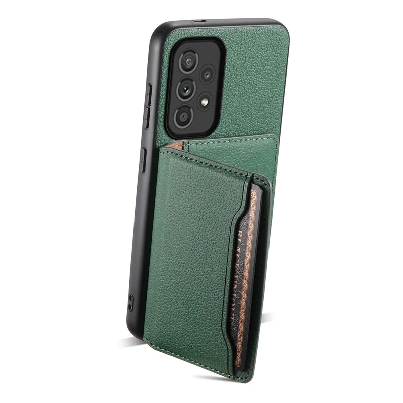 For Samsung Galaxy A33 5G Card Slots Case Kickstand TPU+PC+PU Phone Cover - Green