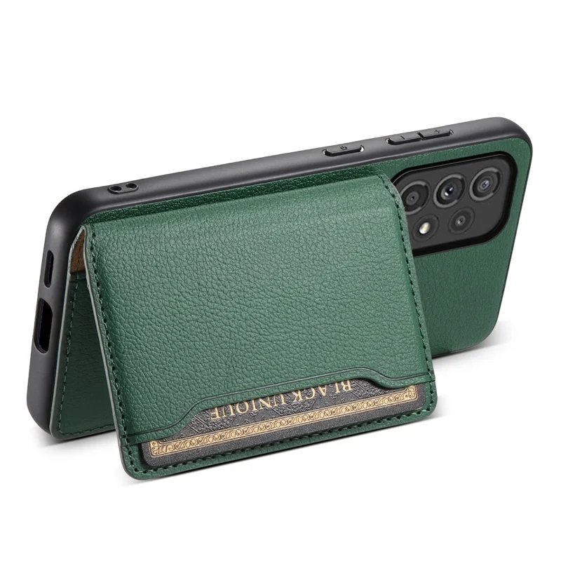 For Samsung Galaxy A33 5G Card Slots Case Kickstand TPU+PC+PU Phone Cover - Green