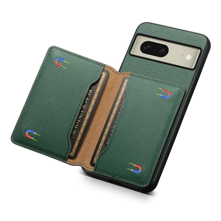 For Google Pixel 8 Case Calf Texture PU Leather Coated TPU+PC Mobile Phone Cover - Green