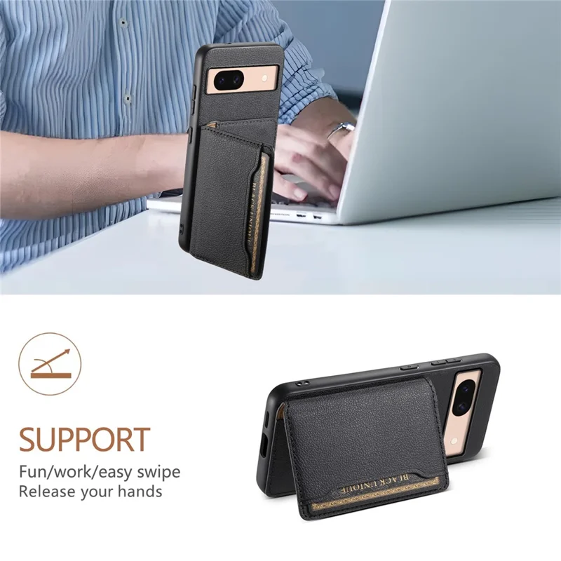 For Google Pixel 8a Slim-Fit Phone Case Card Slots Kickstand TPU+PC+PU Leather Cover - Black