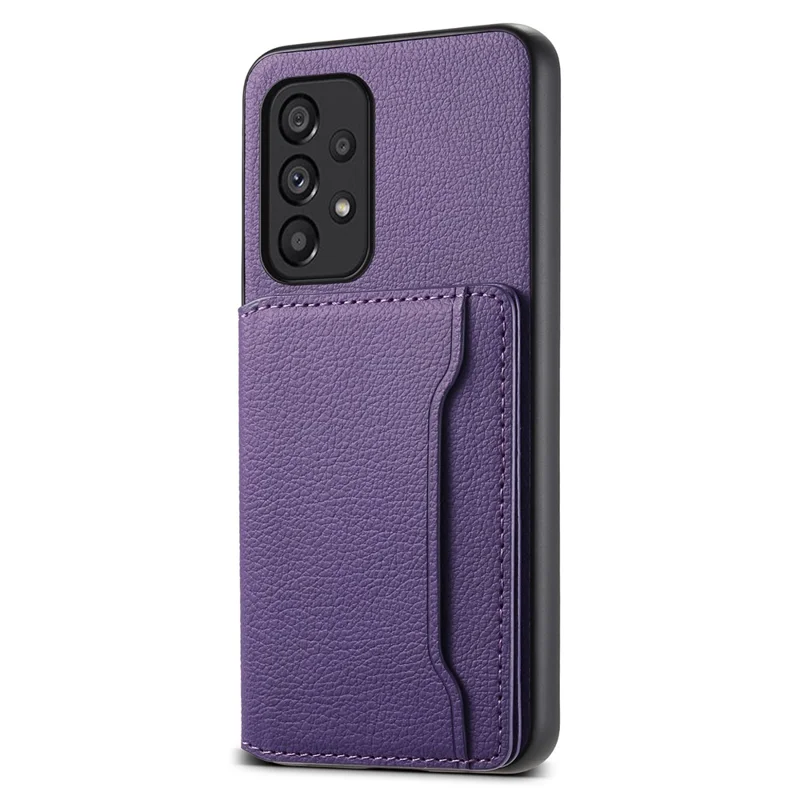 PC+TPU+PU Leather Case for Samsung Galaxy A53 5G Calf Texture Card Holder Kickstand Phone Cover Shell - Purple