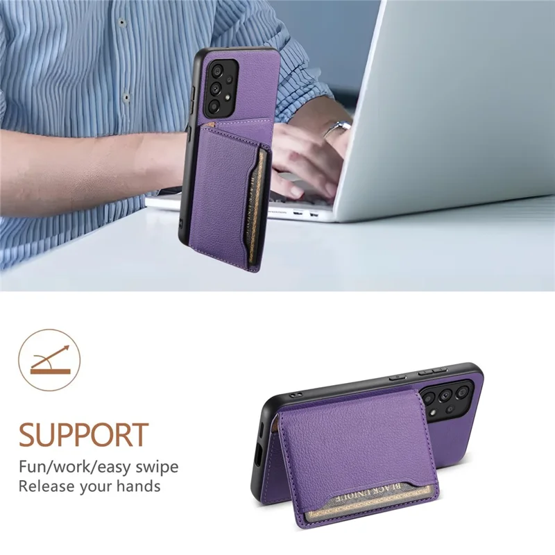 PC+TPU+PU Leather Case for Samsung Galaxy A53 5G Calf Texture Card Holder Kickstand Phone Cover Shell - Purple