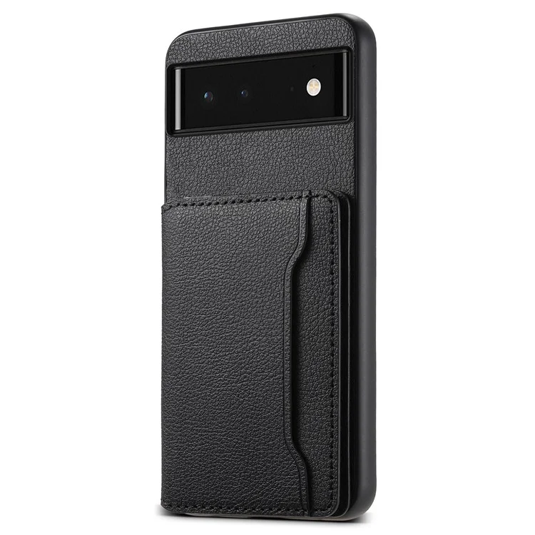Per Google Pixel 6 Custodia in PC+TPU+Pelle PU con Slot per Schede, Supporto Magnetico, Texture a Vitello - Nero