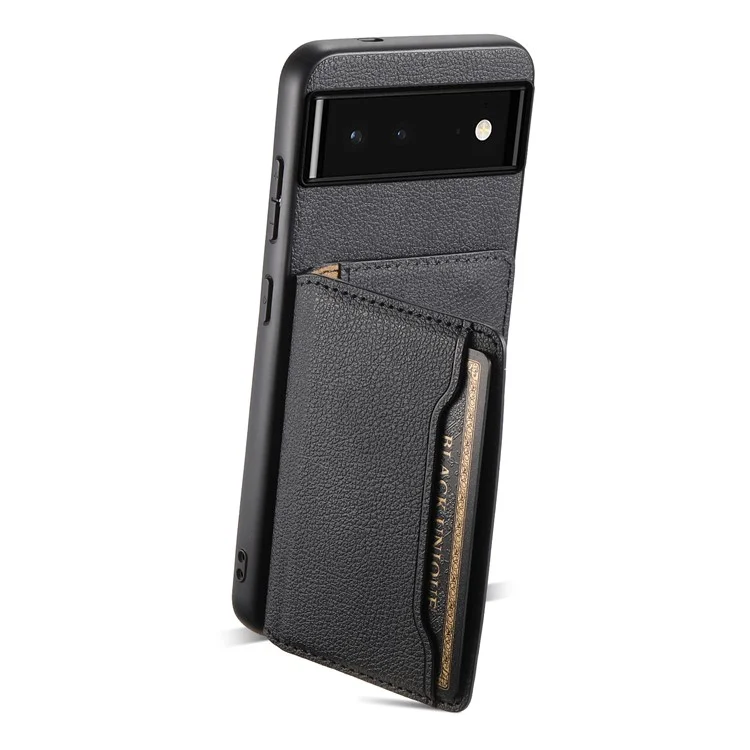 Per Google Pixel 6 Custodia in PC+TPU+Pelle PU con Slot per Schede, Supporto Magnetico, Texture a Vitello - Nero