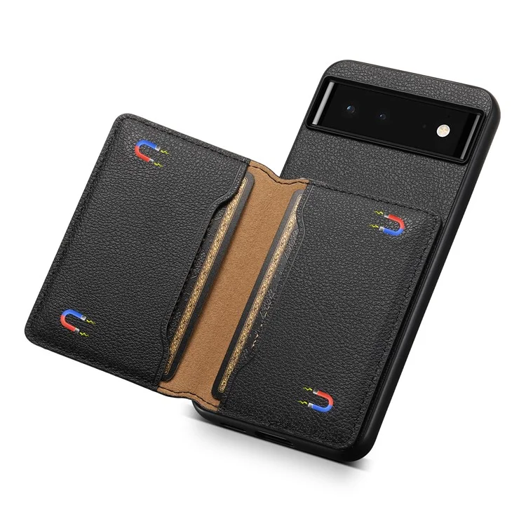 Per Google Pixel 6 Custodia in PC+TPU+Pelle PU con Slot per Schede, Supporto Magnetico, Texture a Vitello - Nero