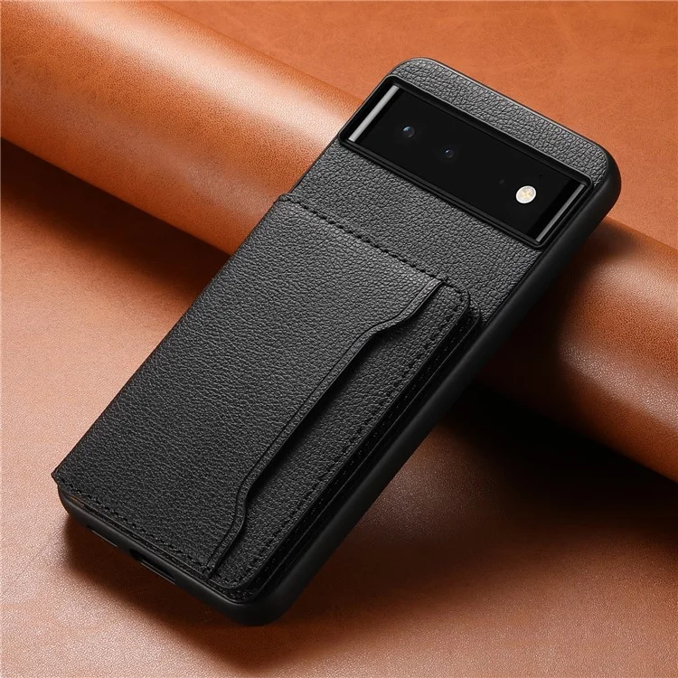 Per Google Pixel 6 Custodia in PC+TPU+Pelle PU con Slot per Schede, Supporto Magnetico, Texture a Vitello - Nero