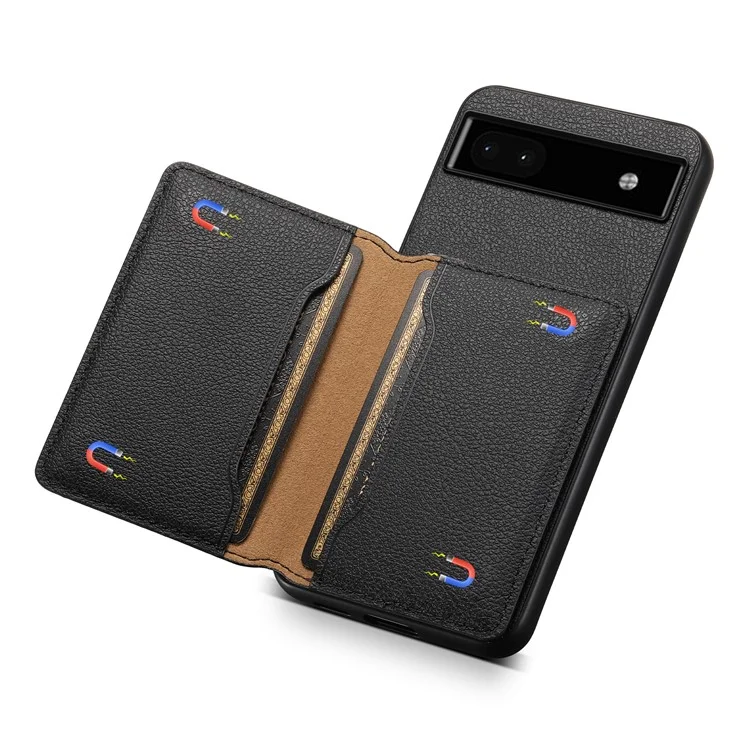 Чехол для телефона Google Pixel 6a, кожа под теленка+TPU+PC с держателем для карт - черный