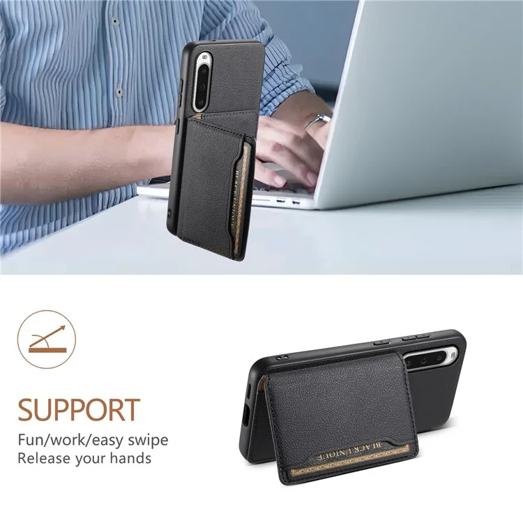 Per Sony Xperia 10 V Case Kickstand Calf Texture Phone Back Protector - Nero