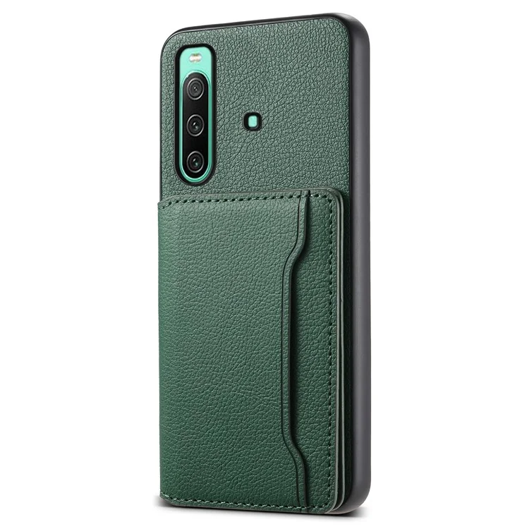 Para el caso del teléfono Sony Xperia 10 IV 5G, estuche con ranuras para tarjetas, revestimiento de TPU+PC+PU y soporte - Verde