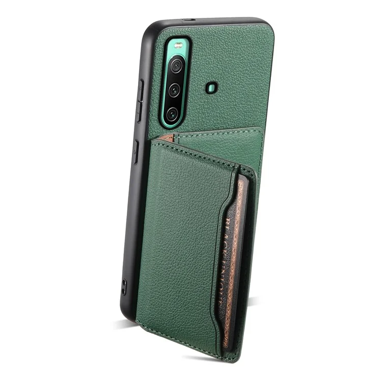 Para el caso del teléfono Sony Xperia 10 IV 5G, estuche con ranuras para tarjetas, revestimiento de TPU+PC+PU y soporte - Verde