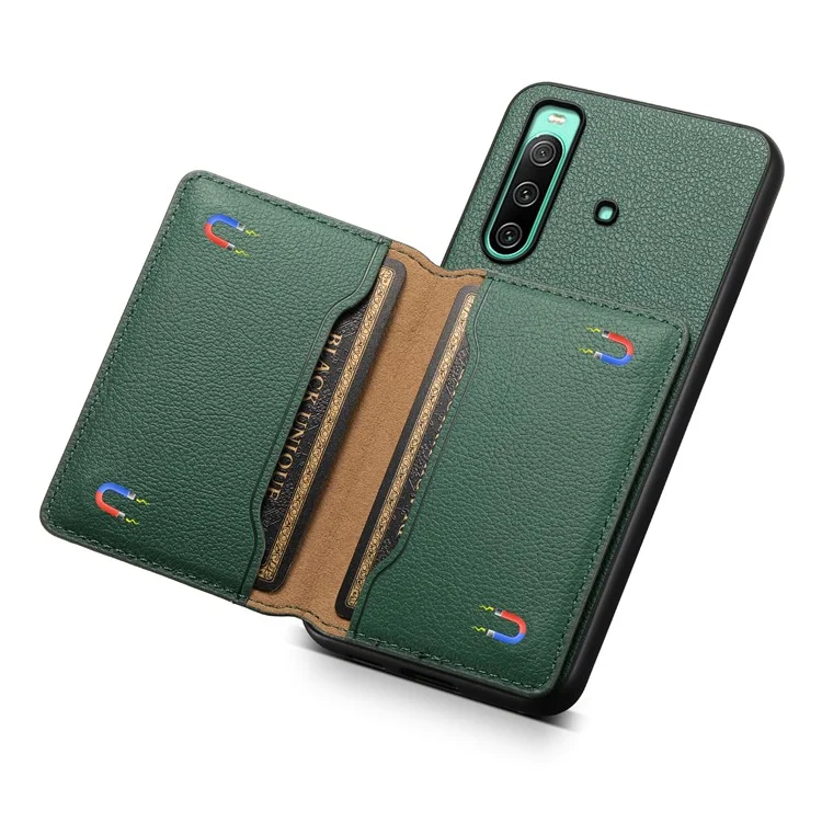Para el caso del teléfono Sony Xperia 10 IV 5G, estuche con ranuras para tarjetas, revestimiento de TPU+PC+PU y soporte - Verde